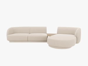 Canapea cu colt modulara si masa de cafea bej din textil pentru 3 persoane Miley Boucle Right Micadoni