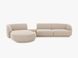 Canapea cu colt modulara si masa de cafea bej din textil pentru 3 persoane Miley Chenille Left Micadoni