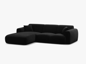 Canapea cu colt neagra din catifea pentru 4 persoane Molino Casbla Left Micadoni