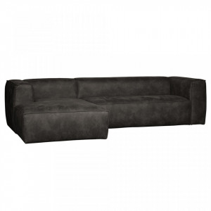 Canapea cu colt neagra din piele 305 cm Bean Left Woood