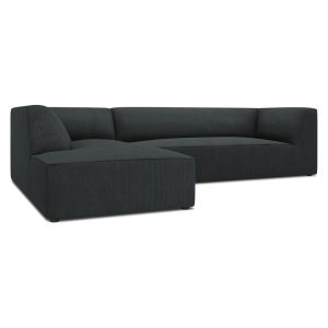 Canapea cu colt neagra din textil pentru 4 persoane Ruby Corduroy Left Micadoni