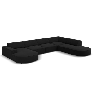Canapea cu colt neagra din textil pentru 7 persoane Jodie Round Right Micadoni