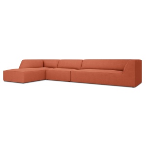 Canapea cu colt rosu corai din textil pentru 5 persoane Ruby Left Micadoni