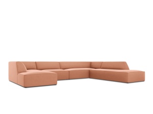 Canapea cu colt roz din catifea pentru 7 persoane Ruby Right Micadoni