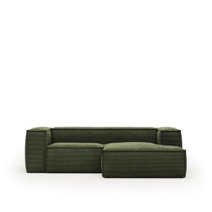 Canapea cu colt verde din catifea pentru 2 persoane Blok FR Right Kave Home