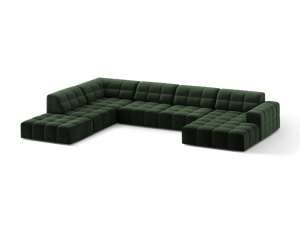 Canapea cu colt verde din catifea pentru 7 persoane Jennifer Panoramic Chenille Left Micadoni
