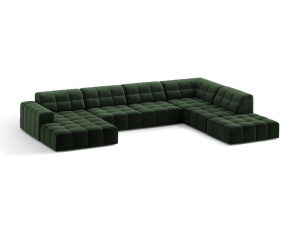 Canapea cu colt verde din catifea pentru 7 persoane Jennifer Panoramic Chenille Right Micadoni