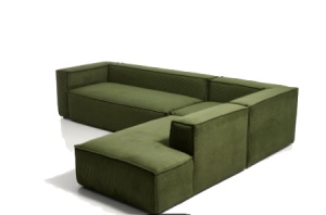 Canapea cu colt verde din textil pentru 5 persoane Blok Right Corduroy Kave Home