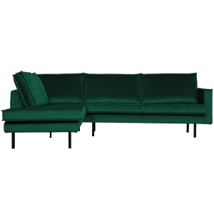 Canapea cu colt verde padure din catifea 266 cm Rodeo Left Woood