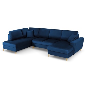 Canapea extensibila albastru royal/aurie din catifea pentru 7 persoane Moghan Micadoni