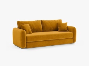 Canapea extensibila galbena din catifea pentru 3 persoane Dormi Micadoni