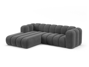 Canapea modulara cu colt gri din catifea pentru 4 persoane Lupine Left Micadoni