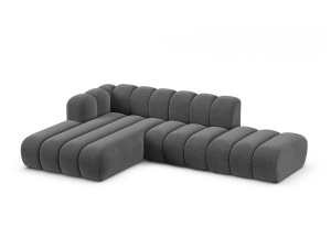 Canapea modulara cu colt gri din catifea pentru 5 persoane Lupine Left Micadoni