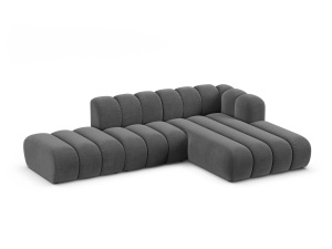 Canapea modulara cu colt gri din catifea pentru 5 persoane Lupine Right Micadoni