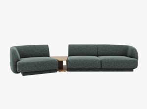 Canapea modulara cu masa de cafea albastru petrol din textil pentru 3 persoane Miley Chenille Left Micadoni