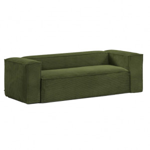 Canapea verde din poliester si lemn de pin pentru 2 persoane Blok Corduroy Kave Home