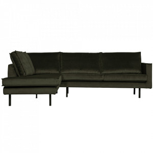 Canapea verde inchis din catifea cu colt 266 cm Rodeo Left Woood