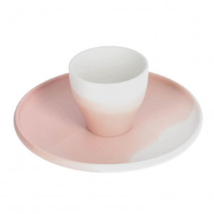 Ceasca cu farfurioara roz/alb din ceramica 8x8 cm Sayuri Kave Home