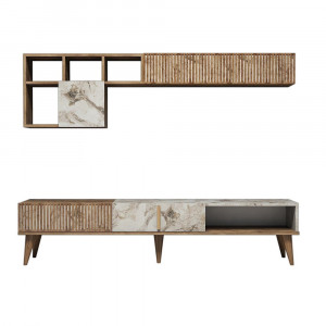 Comoda TV cu 2 rafturi alb/maro 180 cm Milan Marble The Home Collection