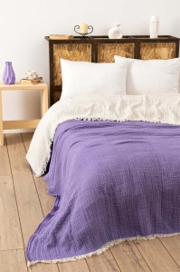 Cuvertura mov din bumbac 230x250 cm Muslin The Home Collection