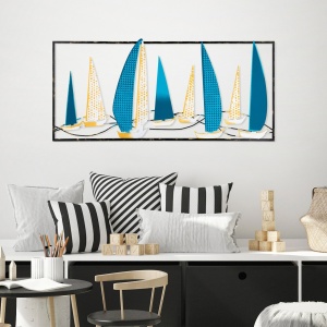 Decoratiune de perete multicolora din metal 40x90 cm Boats Blue The Home Collection