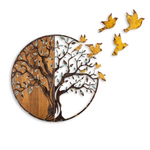 Decoratiune de perete multicolora din metal 71x92 cm Tree And Birds The Home Collection