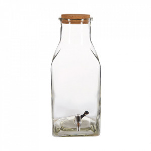 Dozator pentru bauturi transparent/maro din sticla si pluta 23x43 cm Lons LifeStyle Home Collection