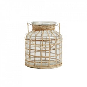 Felinar transparent/maro din sticla si bambus 21 cm Bamboo Candle Medium Nordal