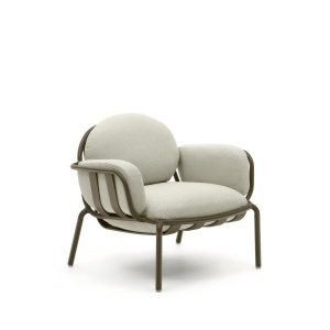 Fotoliu exterior verde/crem din metal Joncols Kave Home