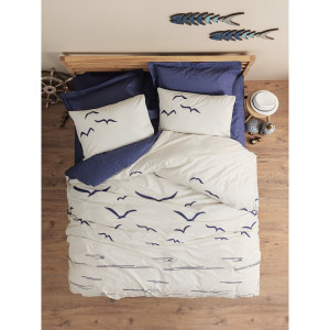 Lenjerie pat din bumbac albastru inchis/alb Larum The Home Collection