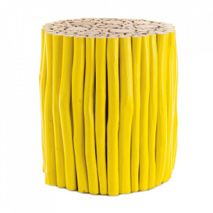 Masa de cafea galbena din lemn 38 cm Guadalupe Bizzotto
