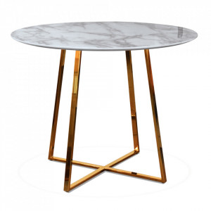 Masa dining alba/aurie din MDF si metal 97 cm Frank Gold The Home Collection