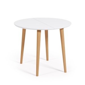 Masa dining extensibila alba/maro din lemn 90(170) cm Oqui Kave Home