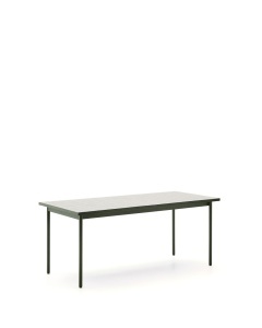 Masa dining exterior ecru/verde din metal 91x182 cm Maurina Kave Home