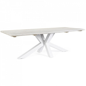 Masa dining pentru exterior alba din lemn si aluminiu 100x240 cm Reynald Bizzotto