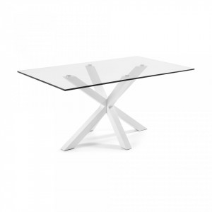 Masa dining sticla cu picioare albe 180x100 cm Argo Kave Home