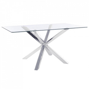 Masa dining transparenta/argintie din metal 90x160 cm May Bizzotto