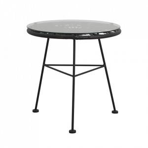 Masuta pentru exterior neagra din sticla si otel 45 cm Alba Nordal