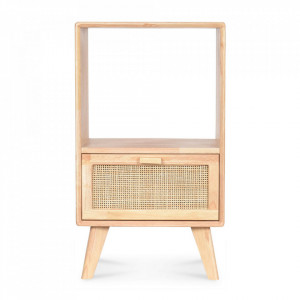 Noptiera maro din lemn si ratan Emile Bedside Tall The Home Collection