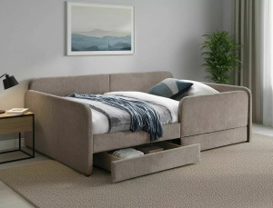 Pat bej inchis din textil 120x200 cm Amelia The Home Collection