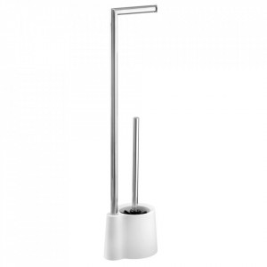 Perie toaleta cu suport hartie igienica argintie/alba din metal Avola Wenko