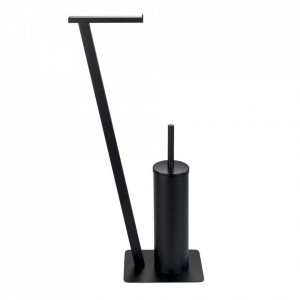 Perie toaleta cu suport hartie igienica neagra din metal Lirio Wenko