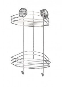 Raft pentru baie argintiu din metal 25 cm Vacuum-Loc Corner Two Shelves Wenko