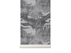Rola tapet gri 53x1000 cm Marbling Charcoal Ferm Living