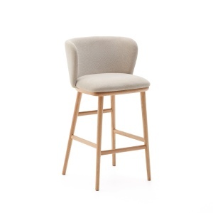 Scaun bar bej din textil Ciselia Low Chenille Kave Home