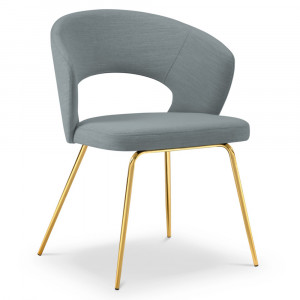 Scaun dining albastru/auriu din textil Wedi Micadoni