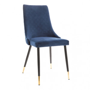 Scaun dining albastru din catifea si metal Piano Velvet Signal Meble