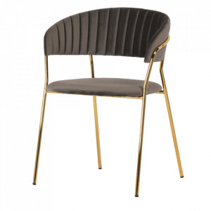 Scaun dining gri/auriu din catifea si metal Lira Signal Meble