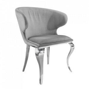 Scaun dining gri din catifea Modern Baroque The Home Collection
