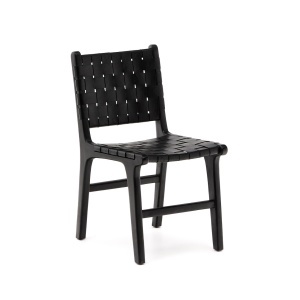 Scaun dining negru din piele Calixta Kave Home